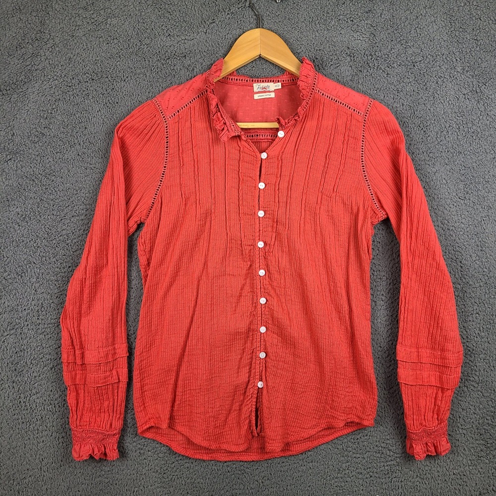 Faherty Organic Cotton Gauze Ruffle Blouse Coral Red Eyelet XS